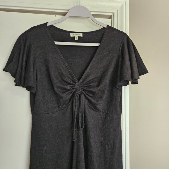Max Studio Women’s Cinched Front Flutter Sleeve Midi Dress - Black, Size L - Picture 3 of 8